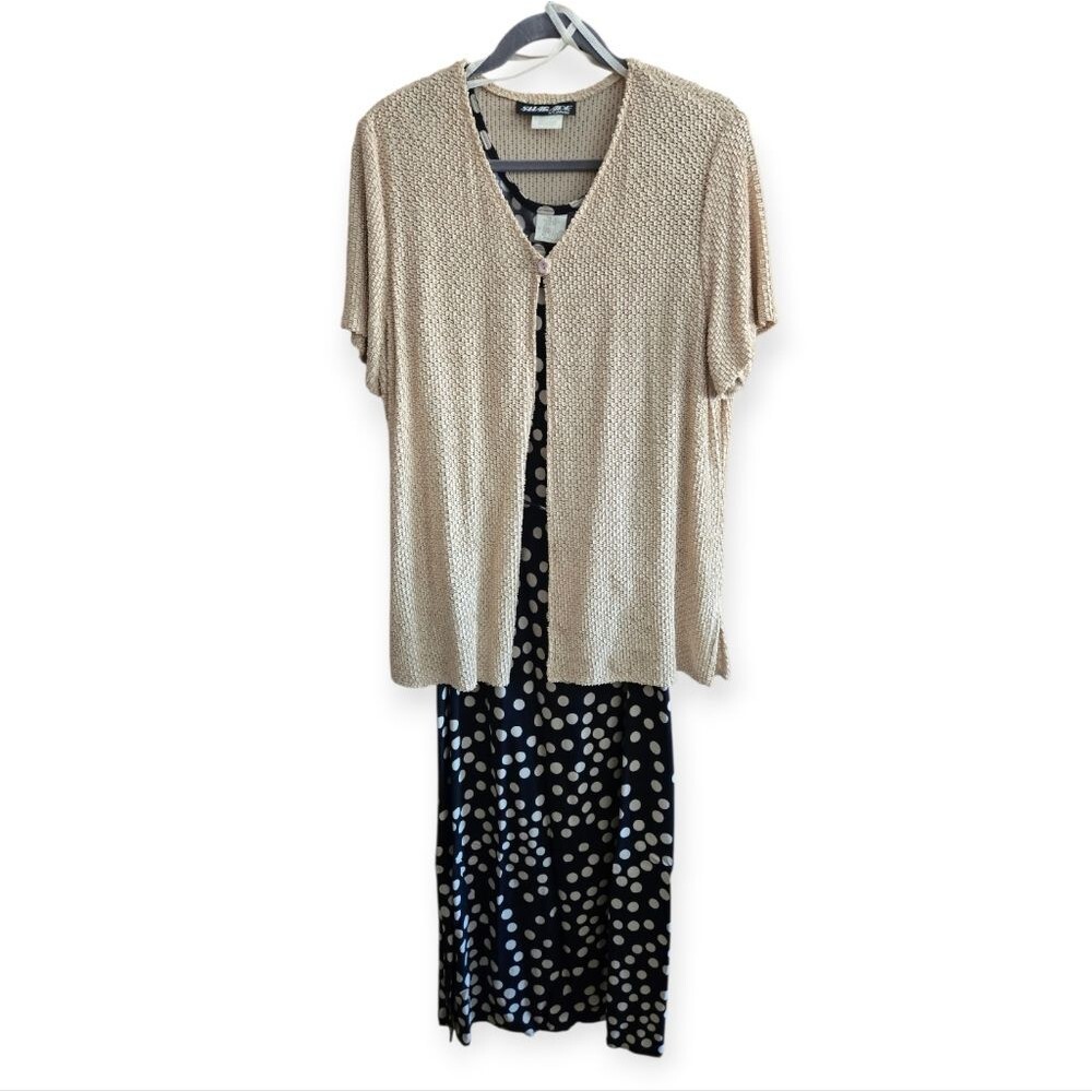 Polka Dot Dress And Cream Cardigan Size 16 2 Piece Maxi Womens Tie Waist